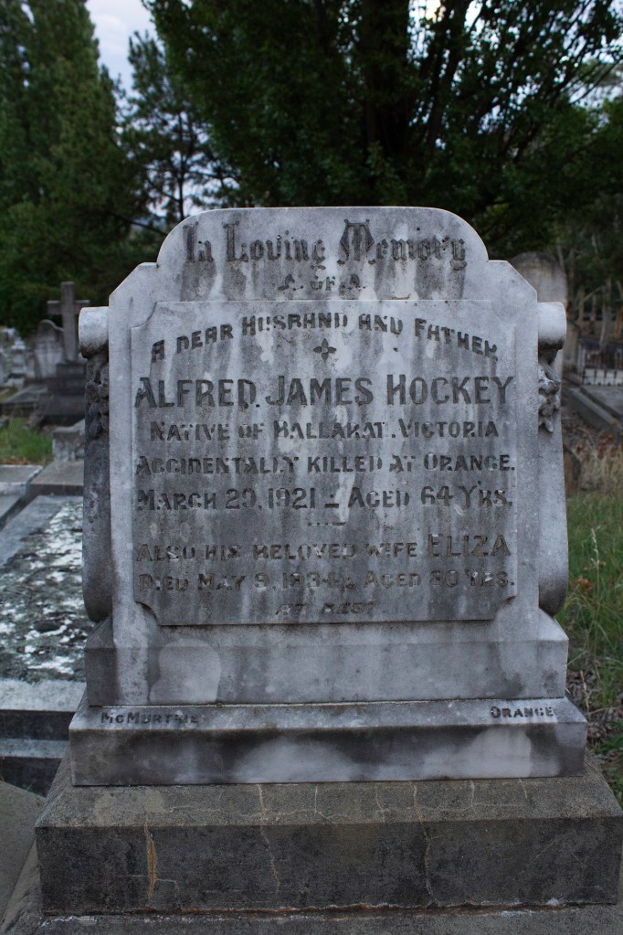 headstone of Alfred James Hockey at the Orange cemetery.